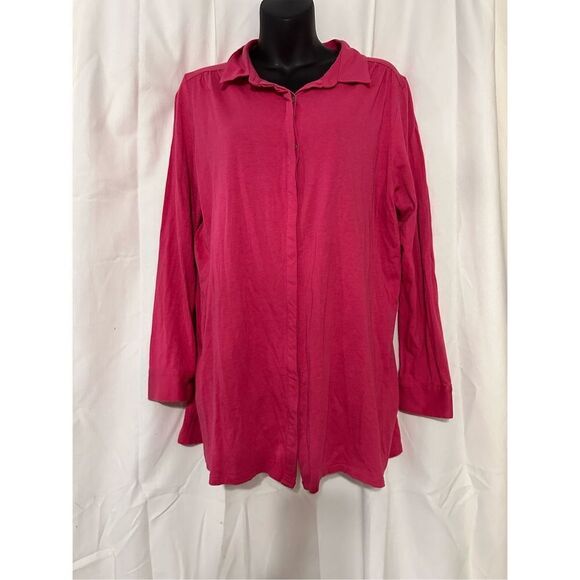 BEAUTIFUL J Jill Shirt Women's L Long Sleeve Button Front Top Collared Pink Tuni - Picture 1 of 4